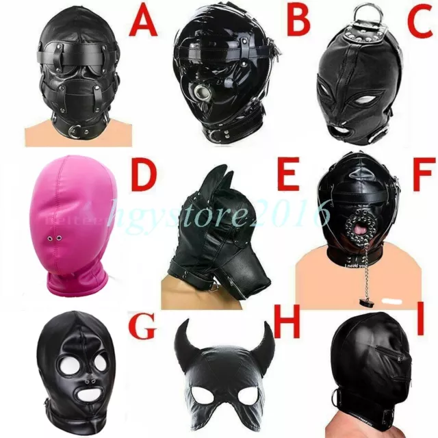 Pu Leather-Padded-Hood-Blindfold-Head-Restraints-Harness-BDSM-Bondage-Gimp