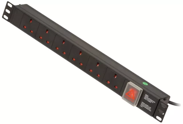 Lindy 1U 6 Way UK Sockets, Horizontal PDU with IEC C14 Cable