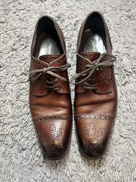 Tom Ford Mens Shoes 9T  Brown Oxford leather cap toe  Lace Up Italy