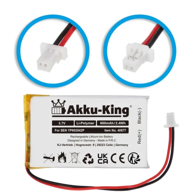 Akku für Sena YP802542P CS-SHM200SL SMH-10S SMH-20S - 650mAh 3