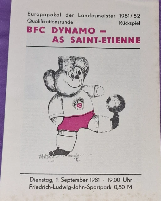 Fanion Match EC 1981 - BFC Dynamo Berlin Vs AS Saint-Etienne - RDA - Bon état