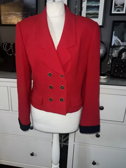 kasper for asl Vintage blazer red with black collar size 10 1280 90s Crop Dianna