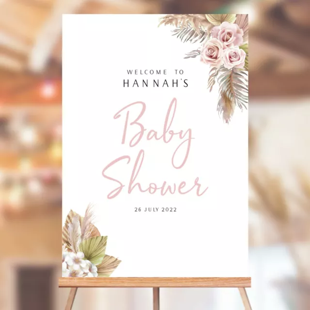 Personalised BABY SHOWER Welcome Party Sign - Boho Pink Floral - A4, A3, A2, A1