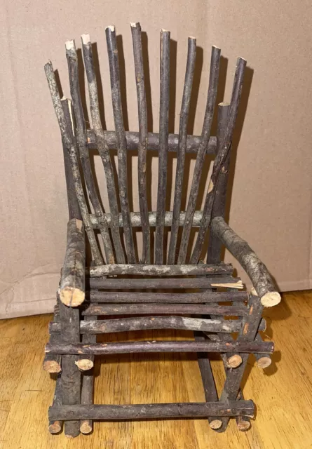Folk Art Rustic Bent Wood Sticks Miniature Chair For Dolls Or Decor ￼ 7” X  12”