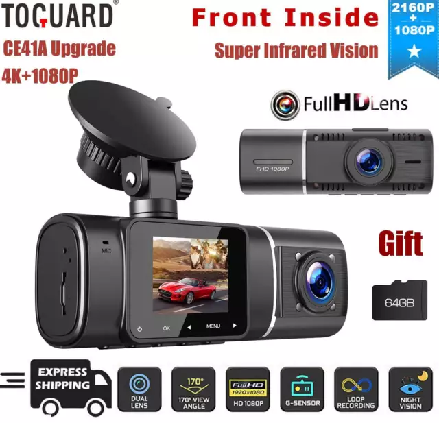 Dual Dash Cam with IR Night Vision, Toguard Dual Lens 1080p Front and Cabin