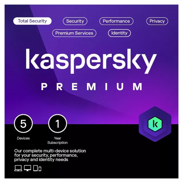 Kaspersky Premium Total Security 2024 VPN 5 PC Devices 1 Year (CARD BY POST)