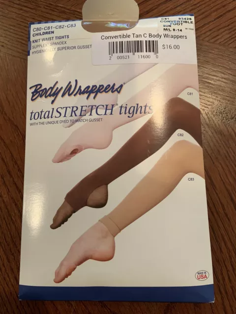 Body Wrappers C81 Convertible Foot Tights Suntan Supplex Spandex M/L 8-14 - NIP