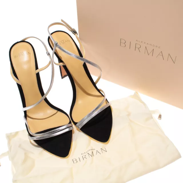 Alexandre Birman NWB Alana Strappy Heels Size 40 US 10 in Black Suede and Silver