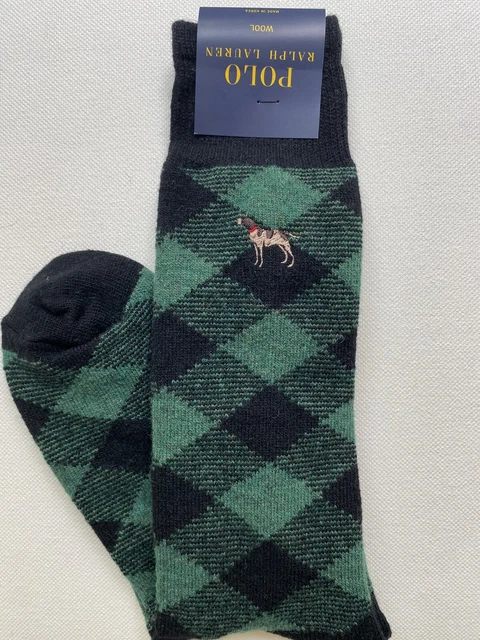 Polo Ralph Lauren mens wool socks 62% wool dog logo diamond pattern Polo Ralph Lauren mens wool socks 62% wool dog logo diamond pattern