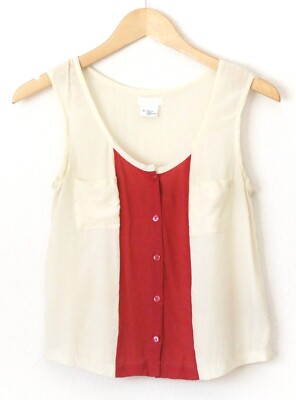 Urban Outfitters COOPERATIVE Silk Tank Top Button Front Pockets Size XS Ivory
