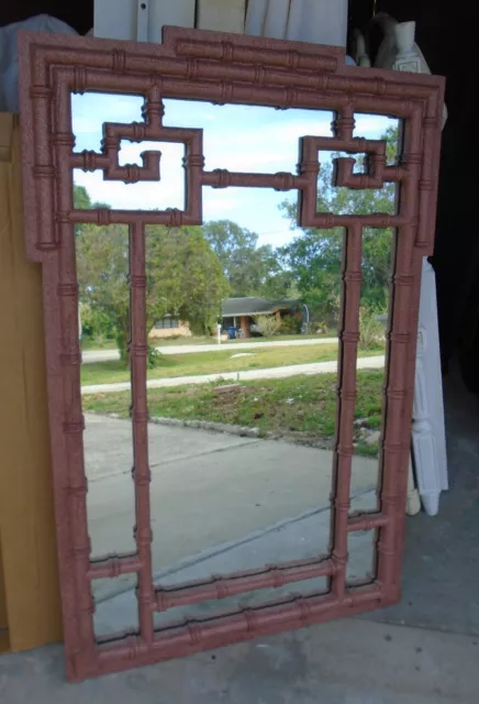 Asian Faux Bamboo Mirror Greek Key Chinese Chippendale Regency Pagoda Galm Boho