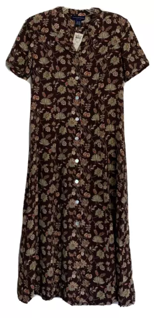 Vtg Charter Club 100% Silk Cottage Core Prairie Floral Midi Maxi Dress Brown 10P