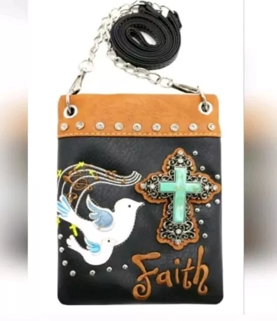 New Faith Cross Turquoise Rhinestone Dove Petite Phone Purse