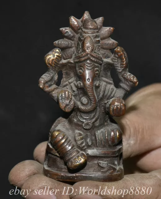 3" Old Tibet Tibetan Bronze Ganesh Lord Ganesha Elephant God Buddha Statue