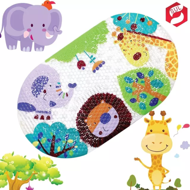 2X KIDS Childs NON SLIP ANTI SKID CARTOON ANIMAL STICKERS BABY BATH SHOWER MAT