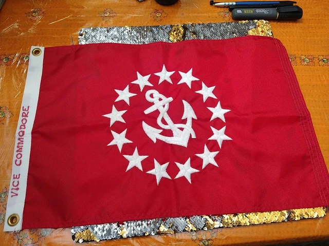 Vice Commodore Yacht Club Flag Nice Embroidered Brass Grommets 12 1/2" X 19 1/2"