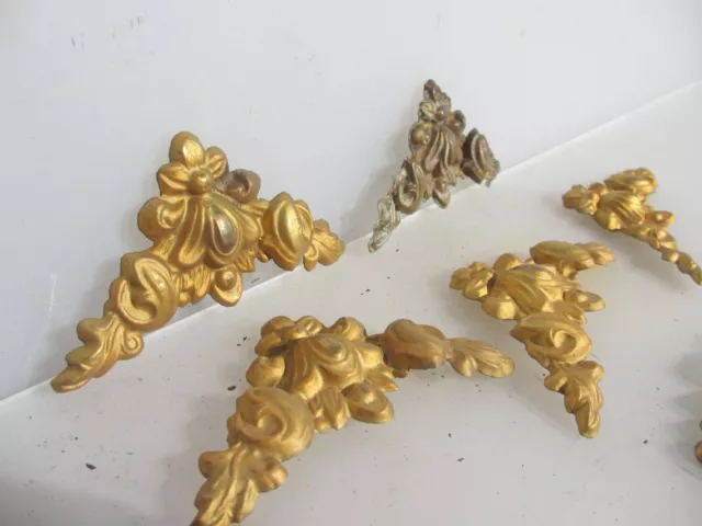 Vintage Brass Furniture Ormolu Hardware Antique Clock Mounts Rococo Old Frame x7