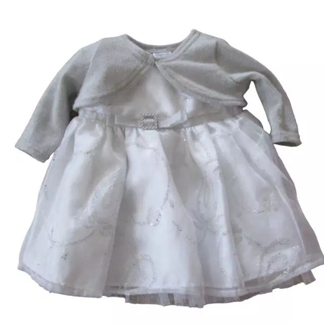 Sweet Heart Rose Cardigan Sleeveless Dress Outfit Girls Size 3-6M White Gray