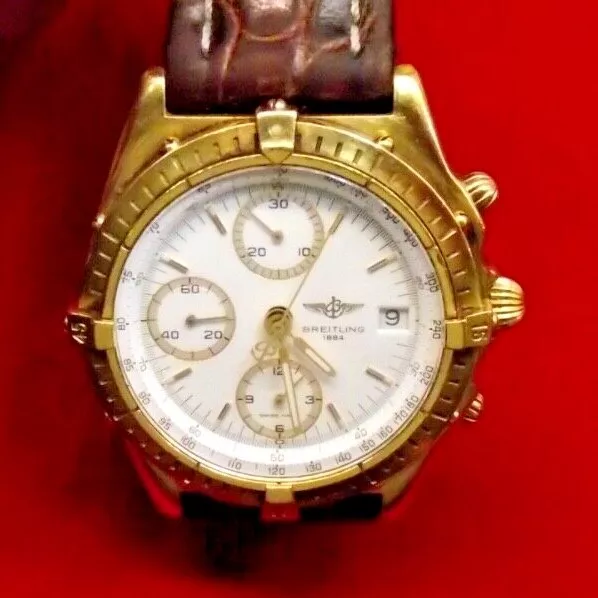 Breitling Chronomat 18k Yellow Gold white Dial Automatic Mens Watch B13047