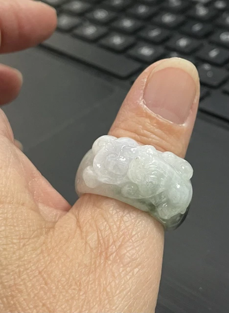 Hand carving natural Purple Green Jadeite jade PIXU Animal ring Size10