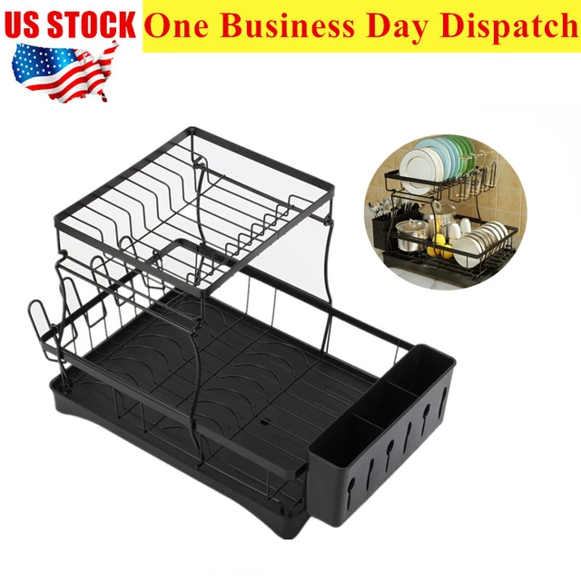 Drying Dish Rack Drain Board Set Utensil Holder Metal Kitchen Counter