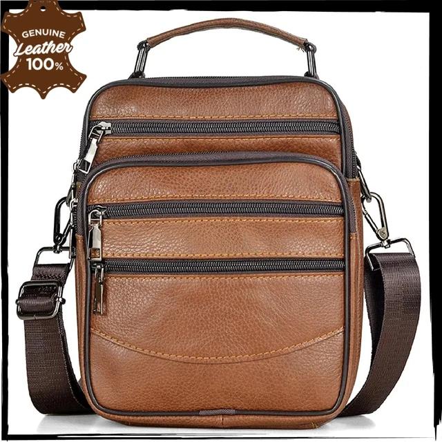 GENUINE LEATHER Mens Messenger Bag Shoulder Crossbody Male Black Brown Handbag