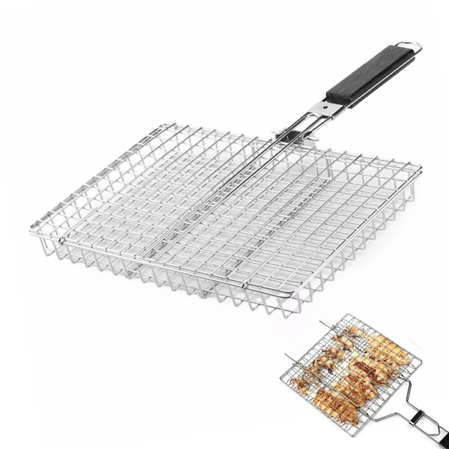 Panier De Barbecue En Acier Inoxydable | Filet à Légumes, Brochettes | Poignées En Bois - 9