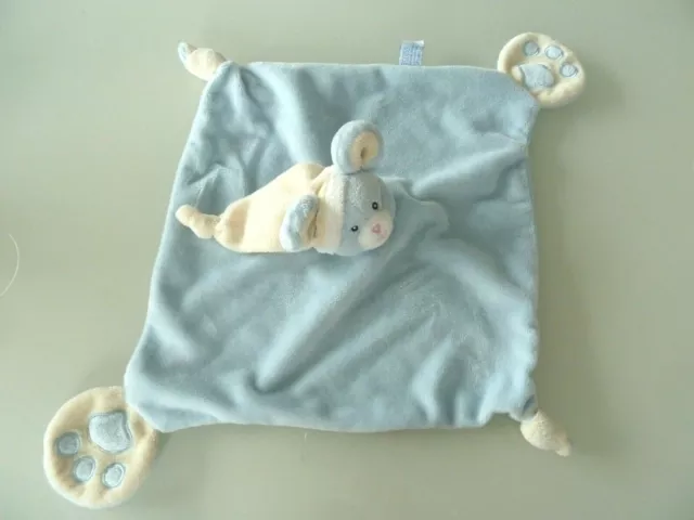 *. DOUDOU GIPSY PLAT SOURIS BLEU BLANC ECRU empreinte bonnet nez rose TTBE
