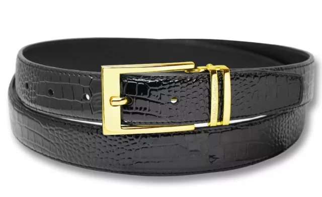 Biagio Croc Embossed BLACK Mens Bonded Leather Belt Gold-Tone Buckle sz 44