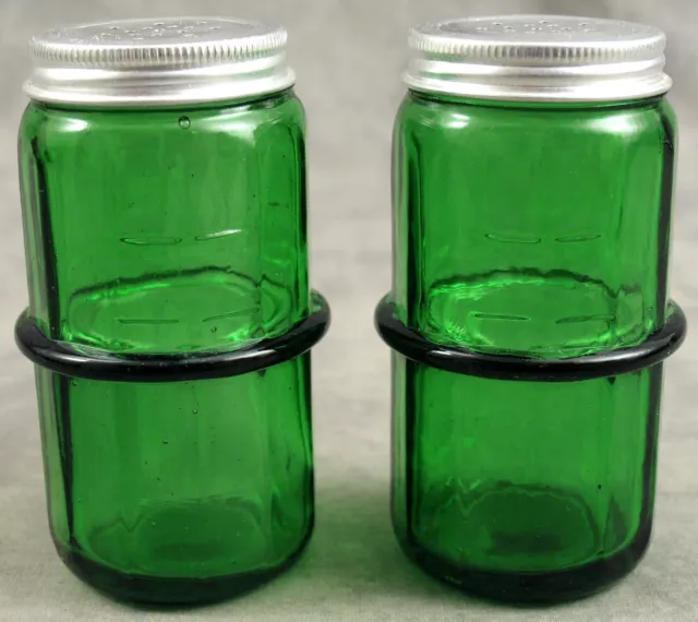 GREEN GLASS Hoosier SALT & PEPPER SHAKER SET