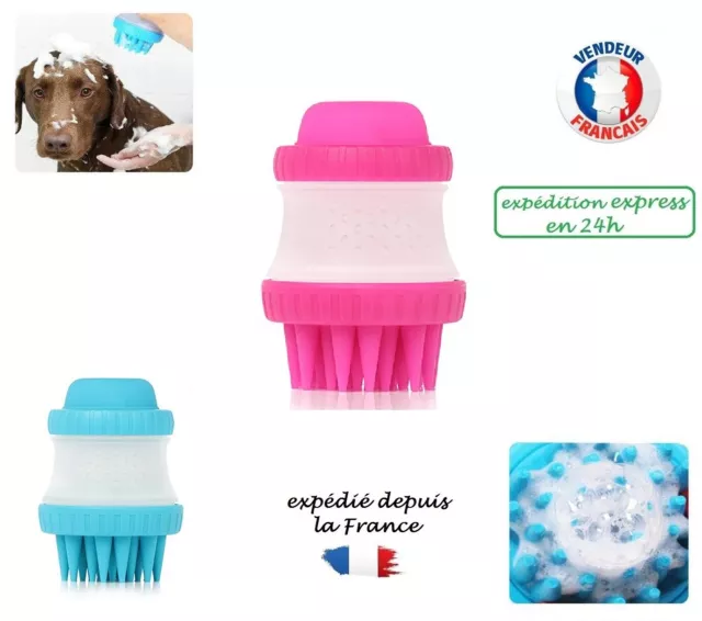 Pet Cleaning Brush Massage Brosse Toilettage Distributeur Shampooing Chien Rose