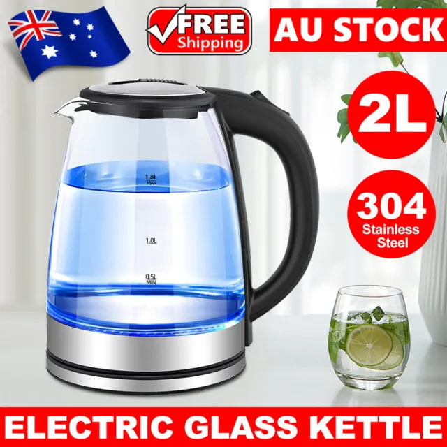 Portable 2L Glass Cordless Electric Kettle 1500W Blue Led Light Water Jug Kits