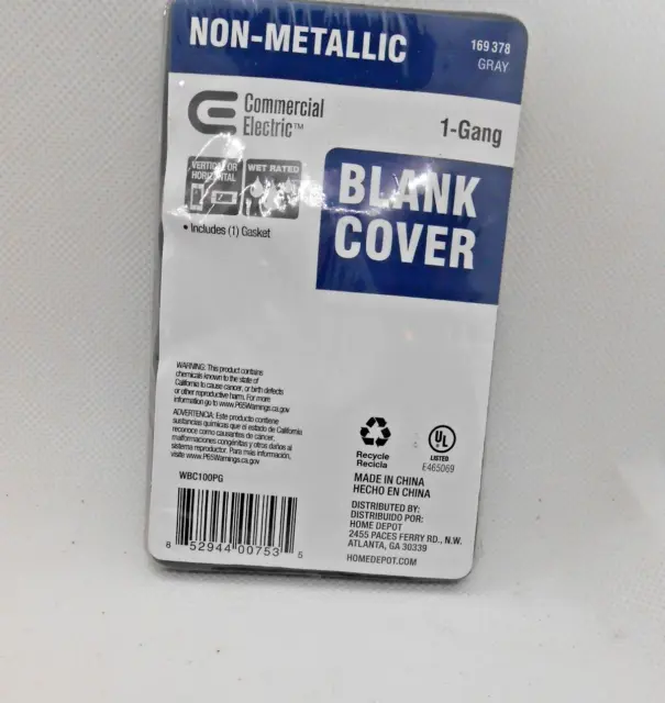 CE Outdoor Blank Cover, Wet Rated, 1 Gang, Non-Metallic, Grey
