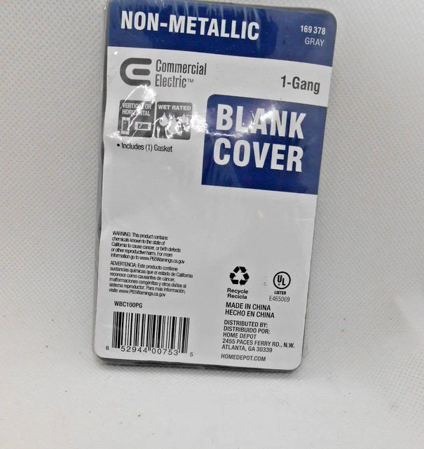 CE Outdoor Blank Cover, Wet Rated, 1 Gang, Non-Metallic, Grey