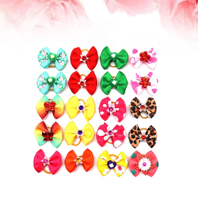 20 piezas Hermoso Bowknot Mascota Tocados Cinta elástica para el pelo de perro Cachorros Ha