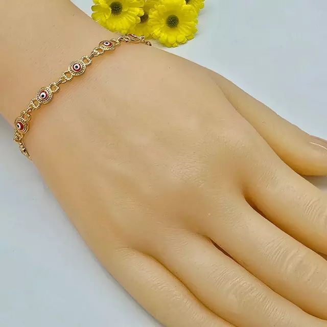 Pulsera para Mal de Ojo Oro Chapado 18k Brazalete Mujer Encanto Regalo Cadena 7"