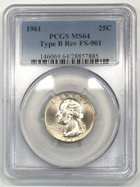 1961 P Type B Rev FS-901 Silver Washington Quarter PCGS MS-64