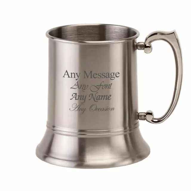 Personalised Engraved 20oz Pint Satin Stainless Steel Tankard, Any Message