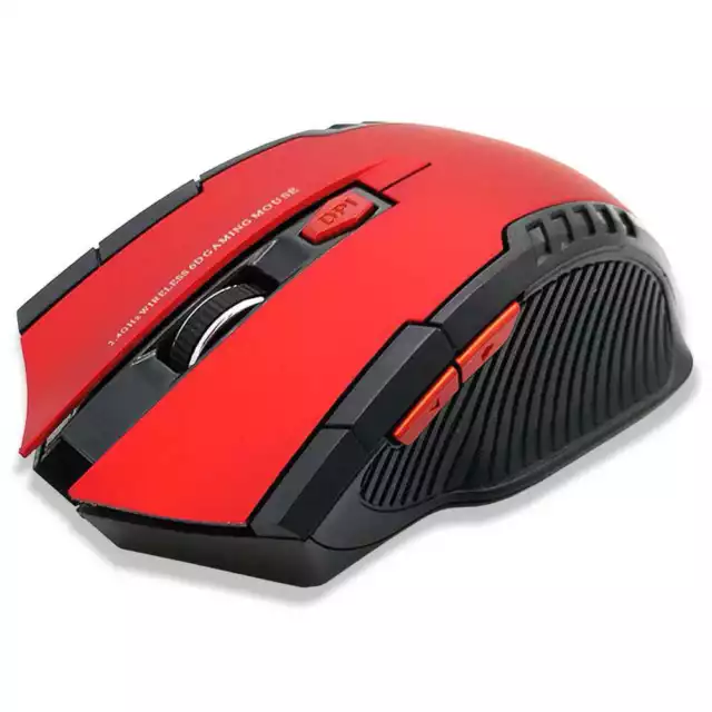 Raton Inalambrico Gaming Wireless Optico 1600DPI 6 Botones Rueda GF2428 Rojo