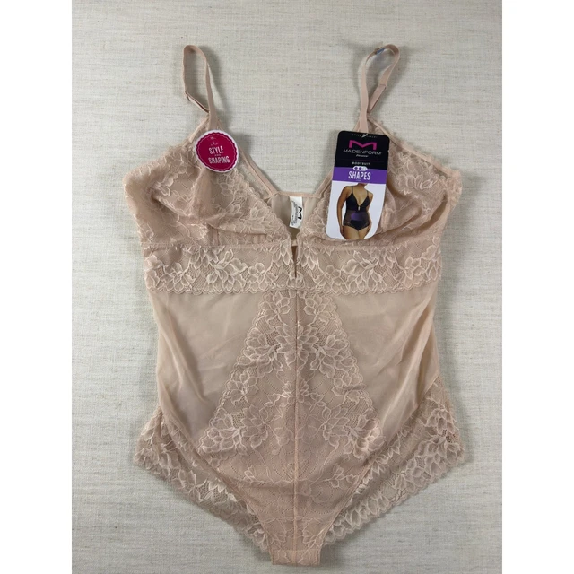 MAIDENFORM FLEXEES SHAPES Firm Control Lace Bodysuit Beige XXXL FLS101 ...