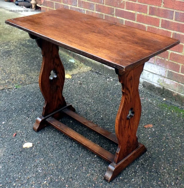 Edwardian antique Arts & Crafts solid gothic pierced oak console hall side table