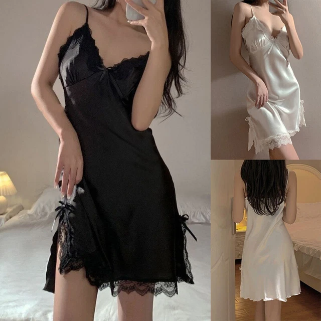 Biancheria da notte camicia da notte abito lingerie scollo a V raso pizzo piumoni Se