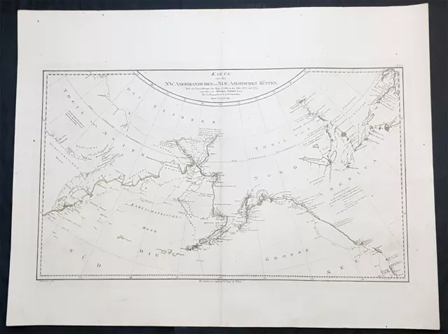 1788 Franz Schraembl & Capt Cook Large Antique Map NW America Alaska, California