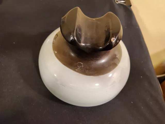 Vintage Large  Saddle-Back Insulator Ceramic Porcelain Black /  Light Blue