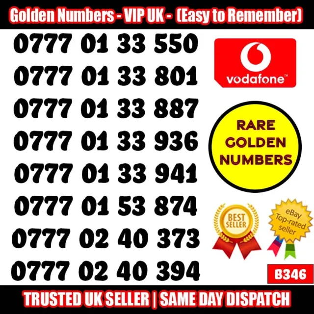 Golden Numbers VIP UK SIM - Easy to Remember & Memorize Numbers LOT - B346