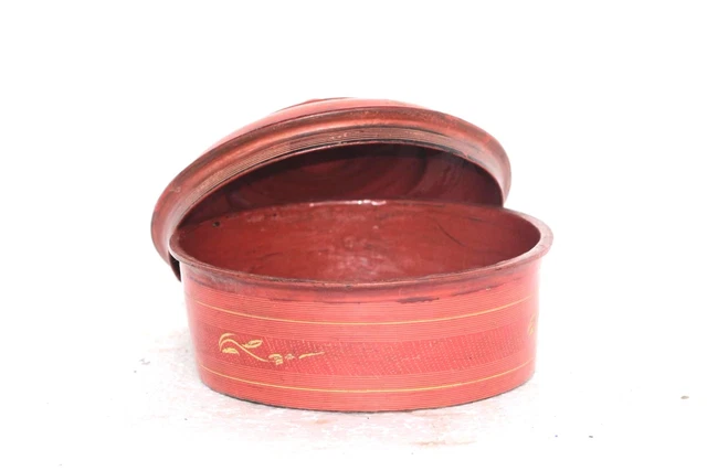 Old Cane Box Vintage Lacquer Burmese Collectible Decorative N-57 3