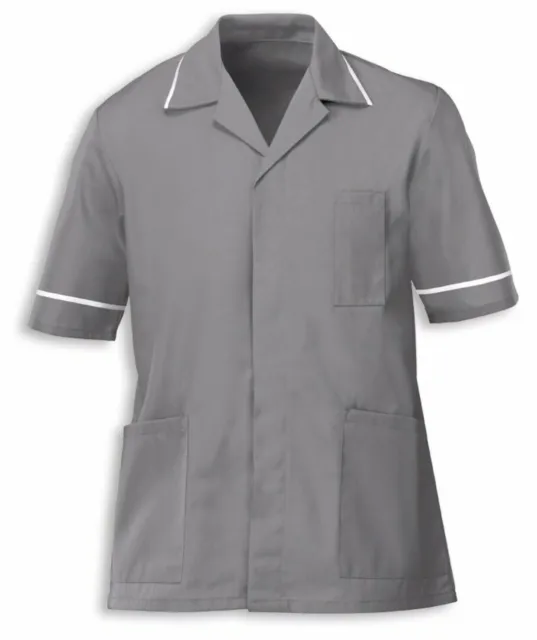 Mens Healthcare Tunic Male Nurse Nhs Dentist Vet Uniform Grey/White Trim Ins37Gr