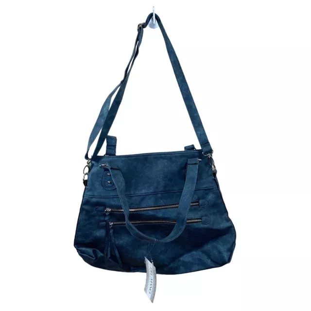 NEW Blue Shimmer Faux Leather Purse Shoulder Bag Adjustable Convertible