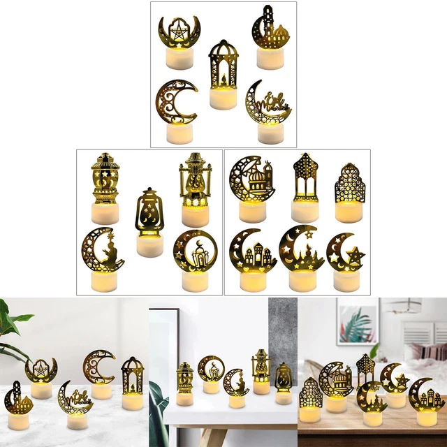1 Set Ramadan LED Candle Lights Hanging Desktop Eid Ornements Free Standing