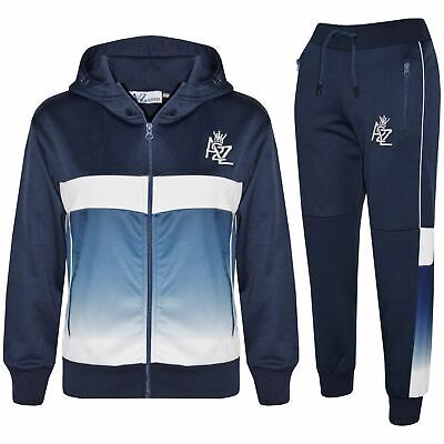 Kids Boys Girls Tracksuits A2Z Fade Gradient Navy Hooded Top Bottom Jogging Suit